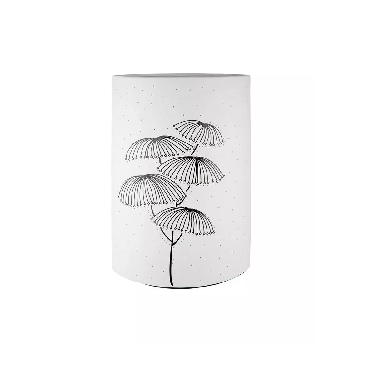 Lampe Porcelaine Feuilles Noir et Blanc H.28cm