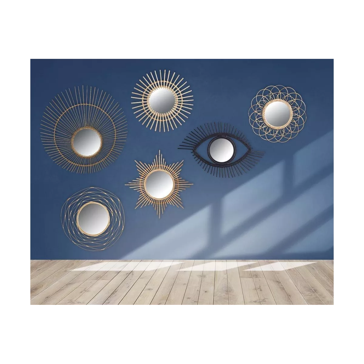 Miroir Paon Rotin Naturel 120x120