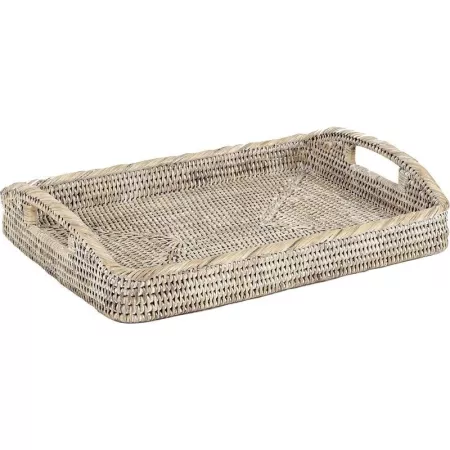 Plateauen Rotin Blanc Patiné 52x36