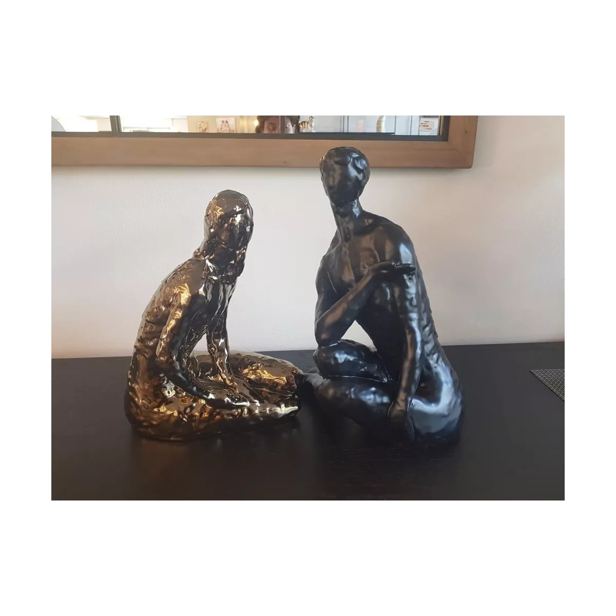 Sculpture Couple or et noir