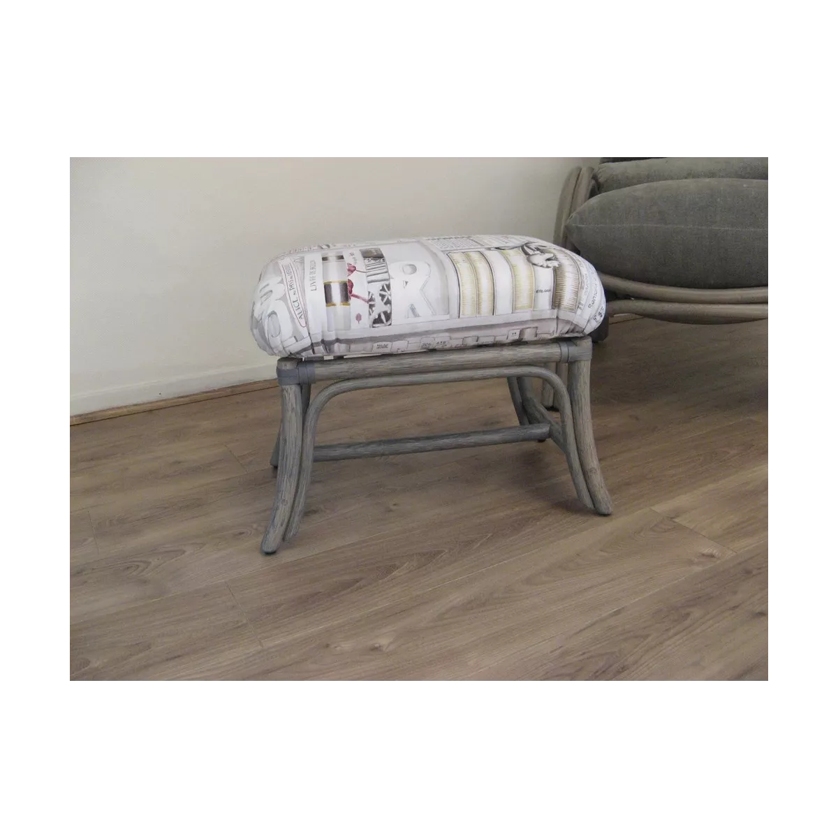 Pouf en Rotin Kos Gris