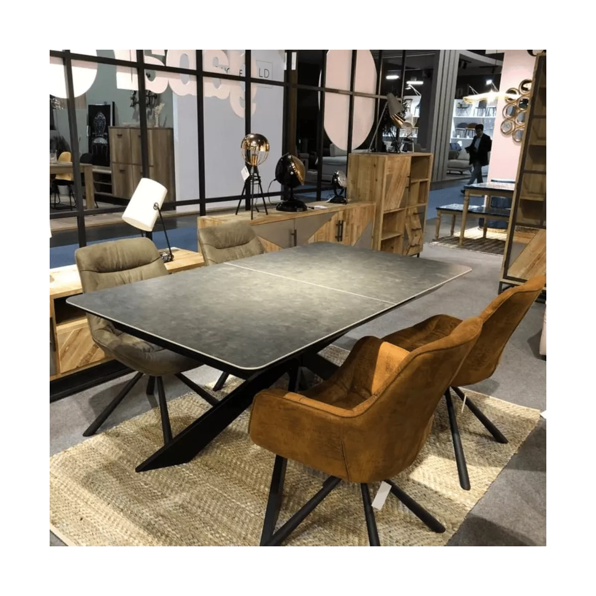 Table Majorque  en Céramique Anthracite et Métal Noir
