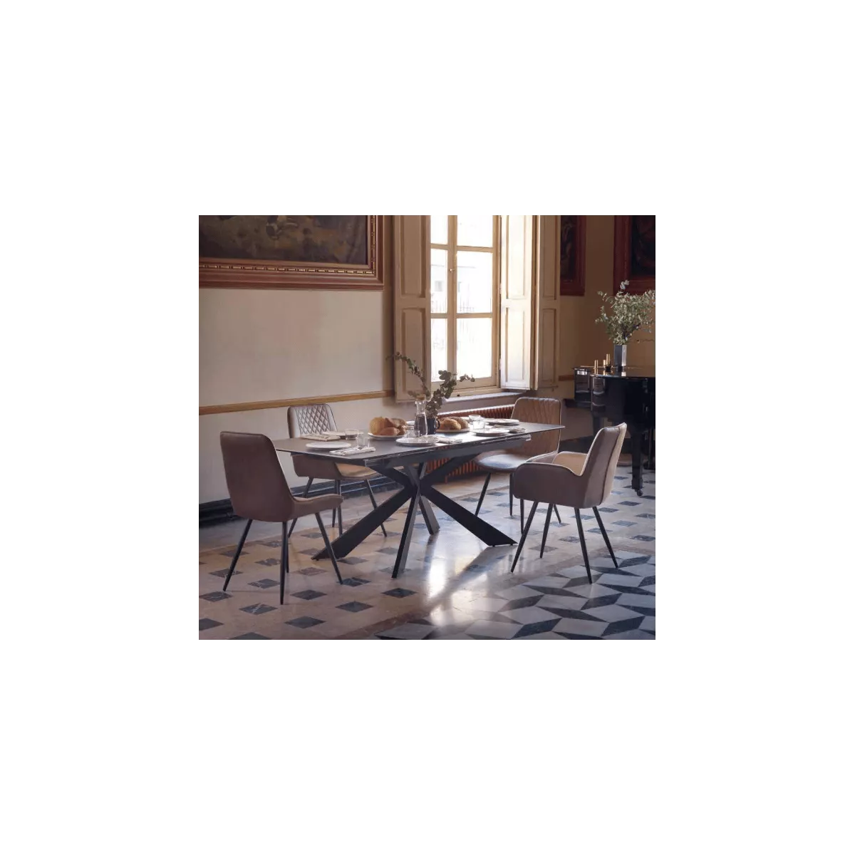 Table Majorque  en Céramique Anthracite et Métal Noir