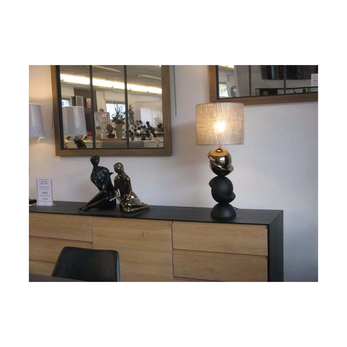 Lampe Demi boules Noire et Or H.70cm