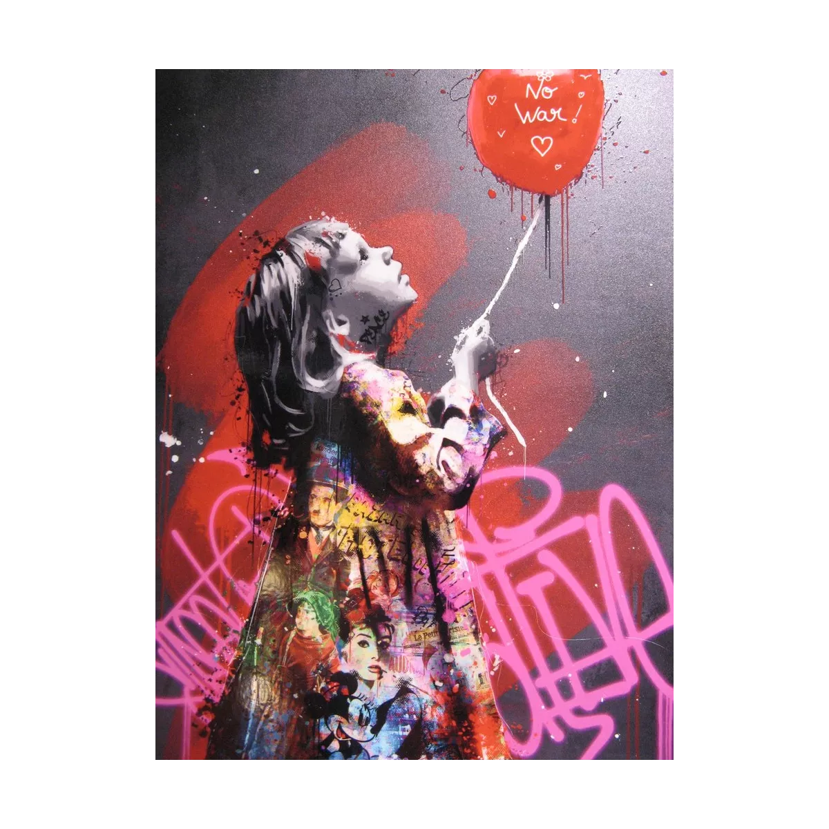 Tableau Romaric, la petite fille et le ballon 62x82 encadrement en verre
