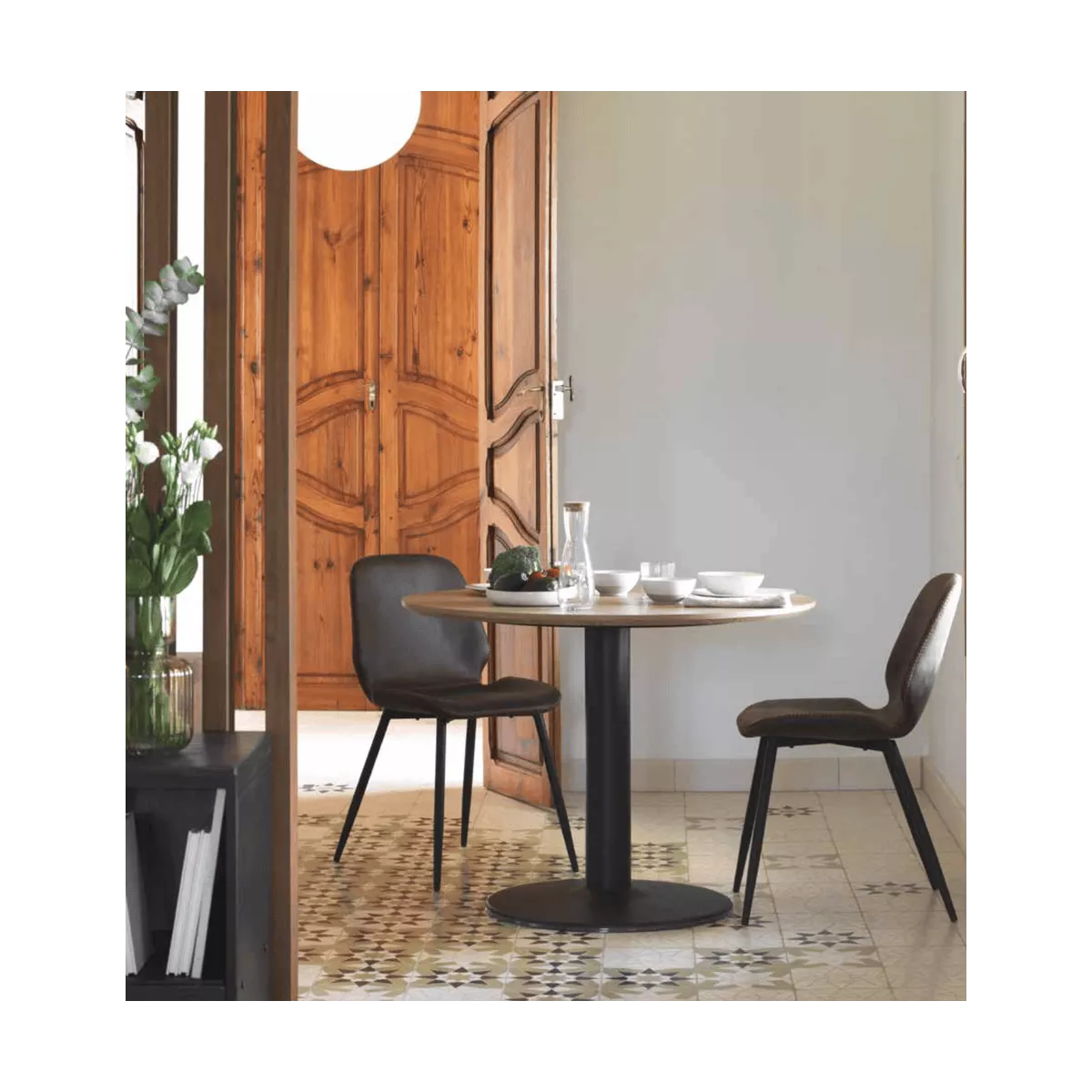 Table Abel ronde 100x100 Naturel Pied Noir