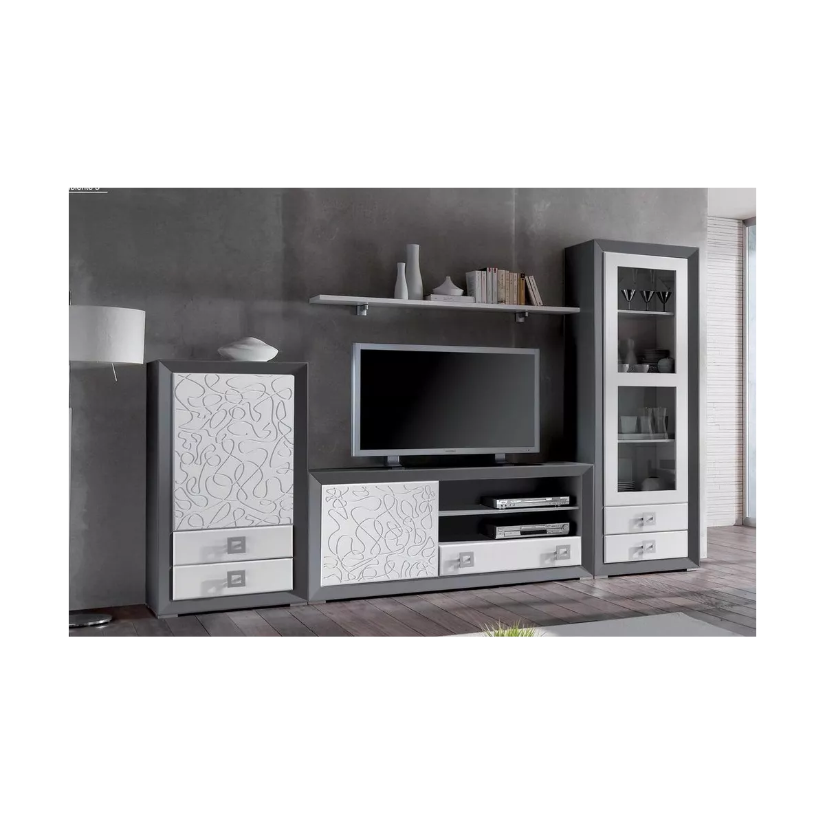 Meuble TV 120 Genève Gris et Blanc