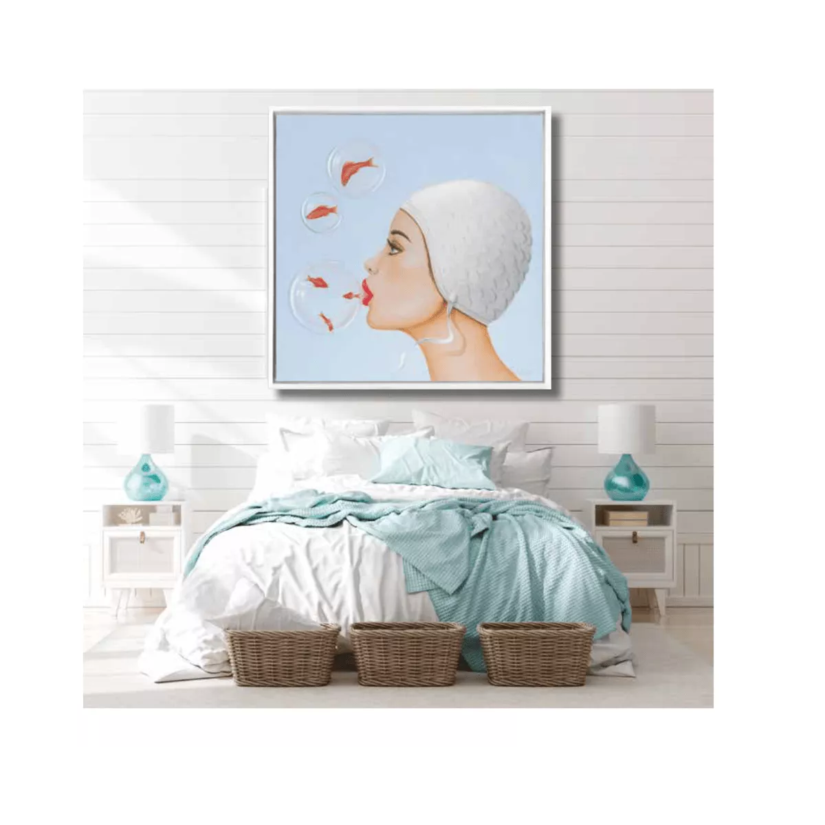 Tableau Baigneuse Bulles 35x35
