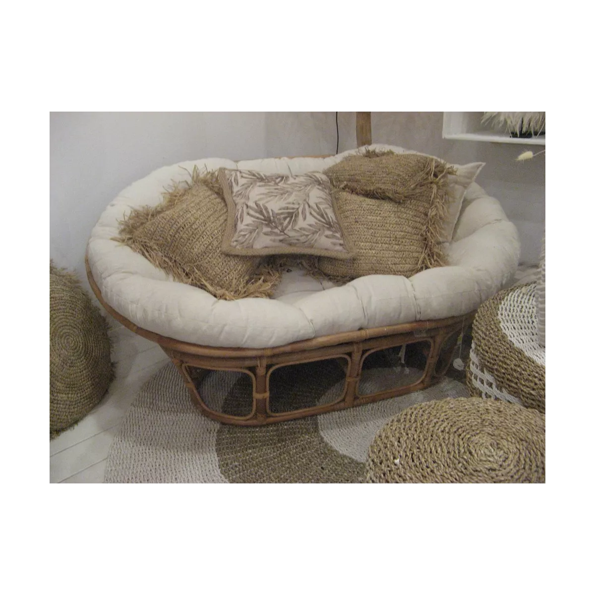 Coussin Feuilles avec Raphia  49x49