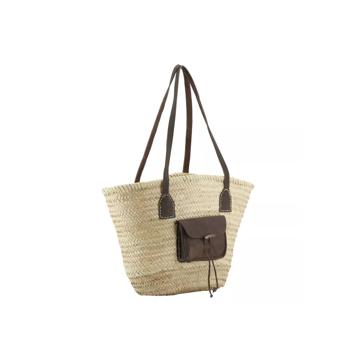 Cabas en palmier avec anses et Poche en cuir