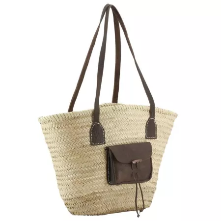 Cabas en palmier avec anses et Poche en cuir