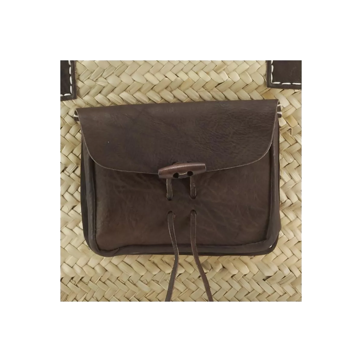 Cabas en palmier avec anses et Poche en cuir