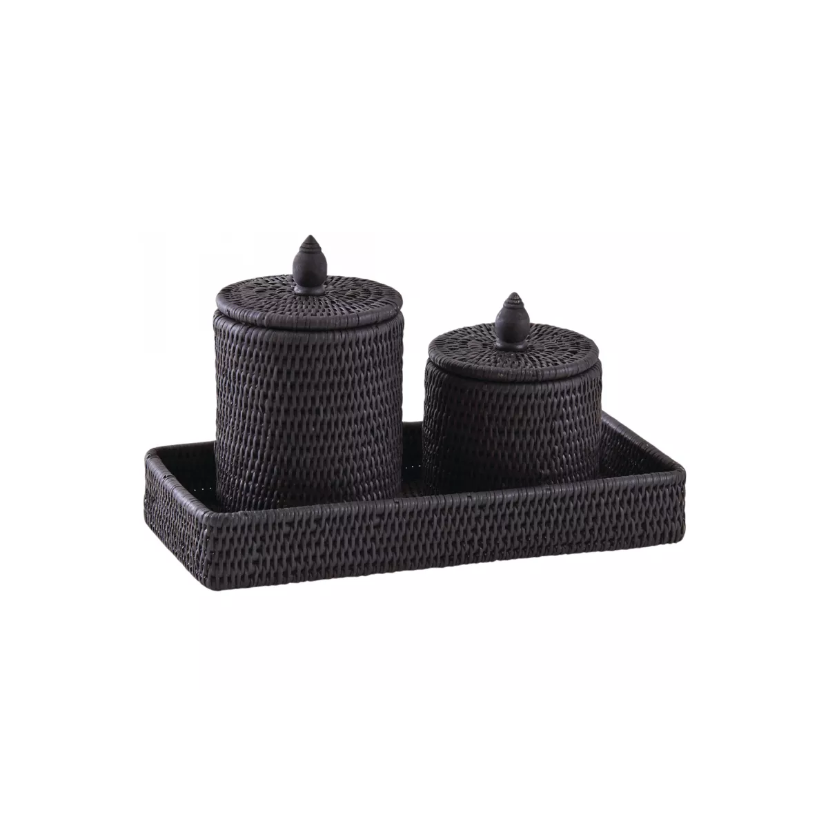 Set 1 plateau + 2 pots en rotin noir