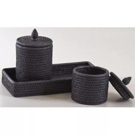 Set 1 plateau + 2 pots en rotin noir