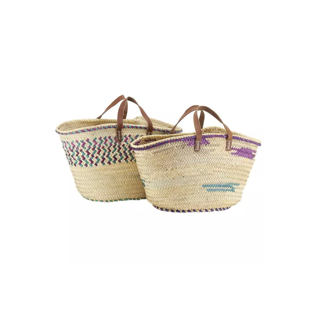 Cabas en palmier Brunette avec anses en cuir