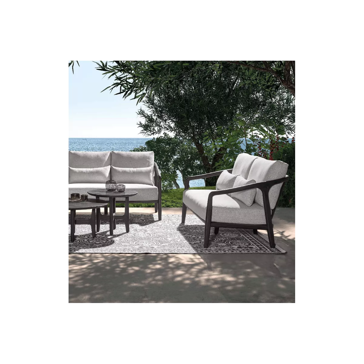 Table basse Teck Outdoor Anais 80x80cm Ronde Noir