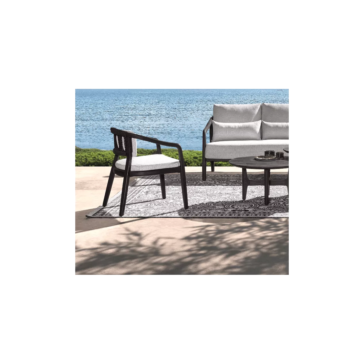 Table basse Teck Outdoor Anais 80x80cm Ronde Noir