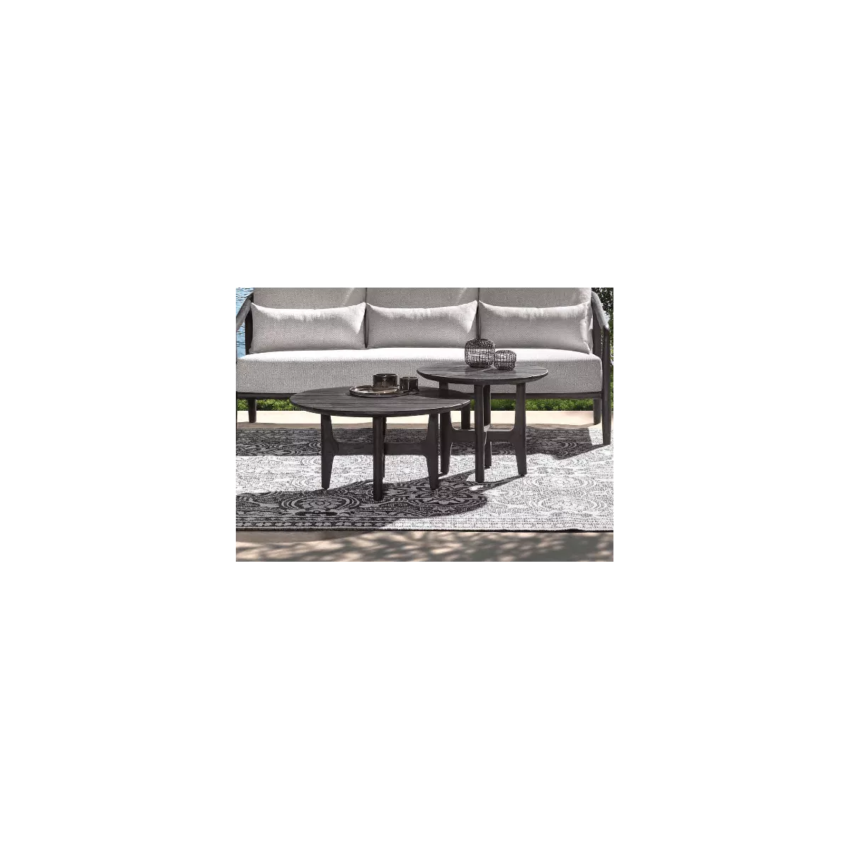 Table basse Teck Outdoor Anais 80x80cm Ronde Noir