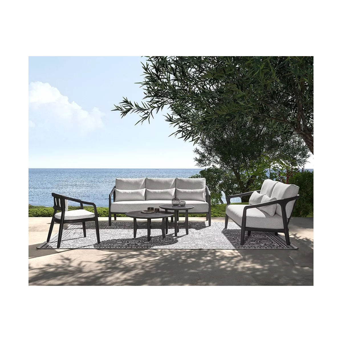 Table basse Teck Outdoor Anais 60x60cm Ronde Noir