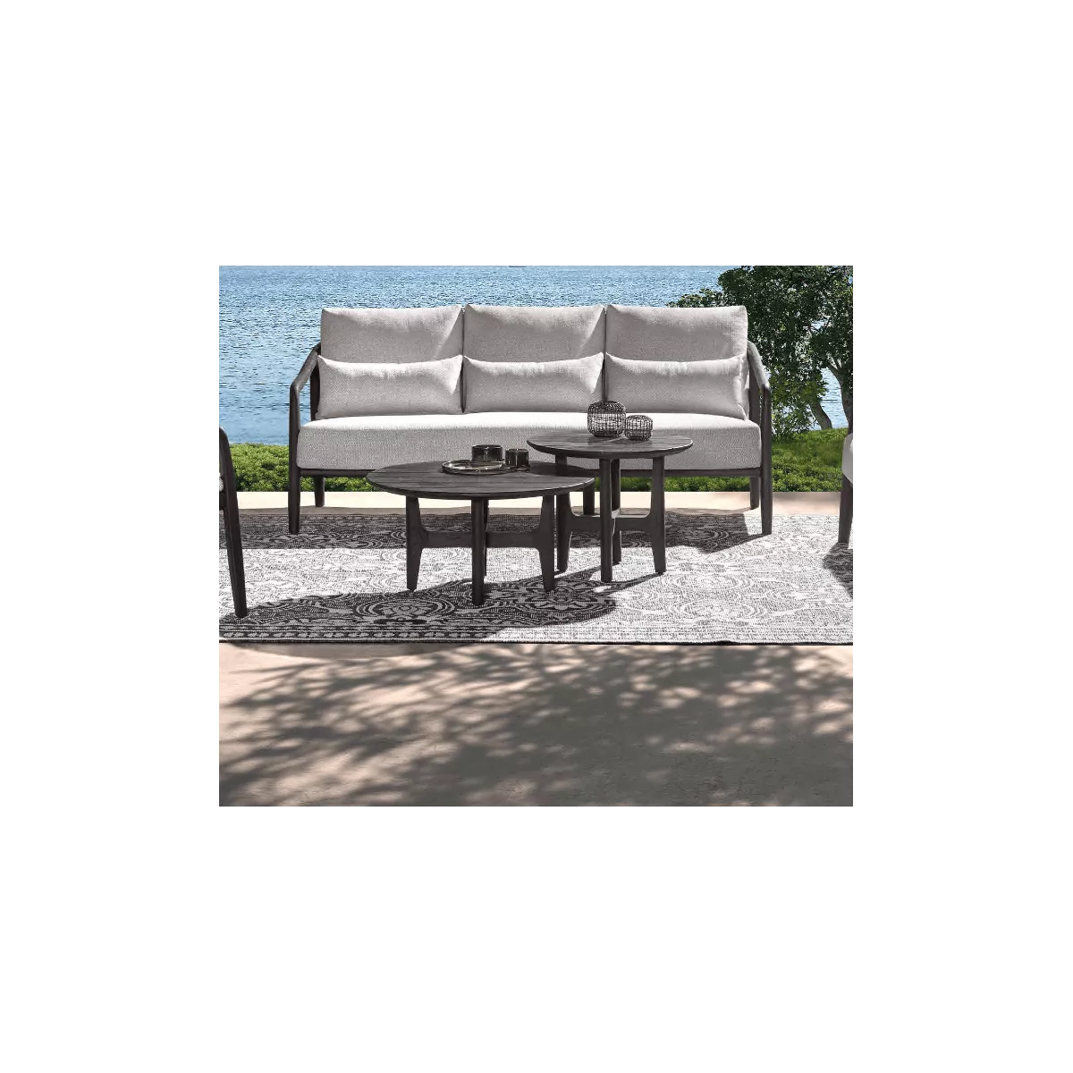 Table basse Teck Outdoor Anais 60x60cm Ronde Noir