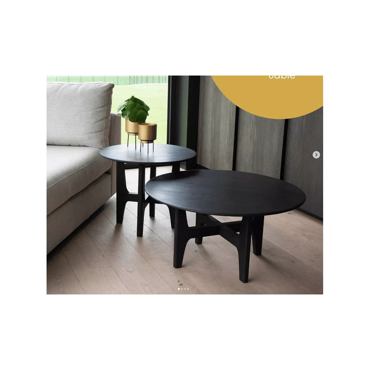 Table basse Teck Outdoor Anais 60x60cm Ronde Noir