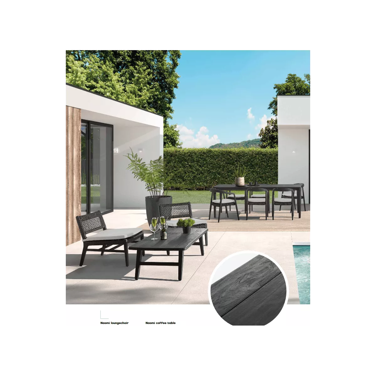Table de repas Teck 220X100 cm Outdoor Anais Noir
