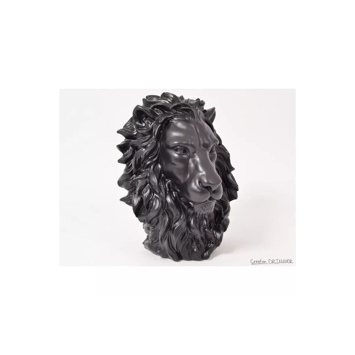 Sculpture Tête de Lion Noir H.44cm