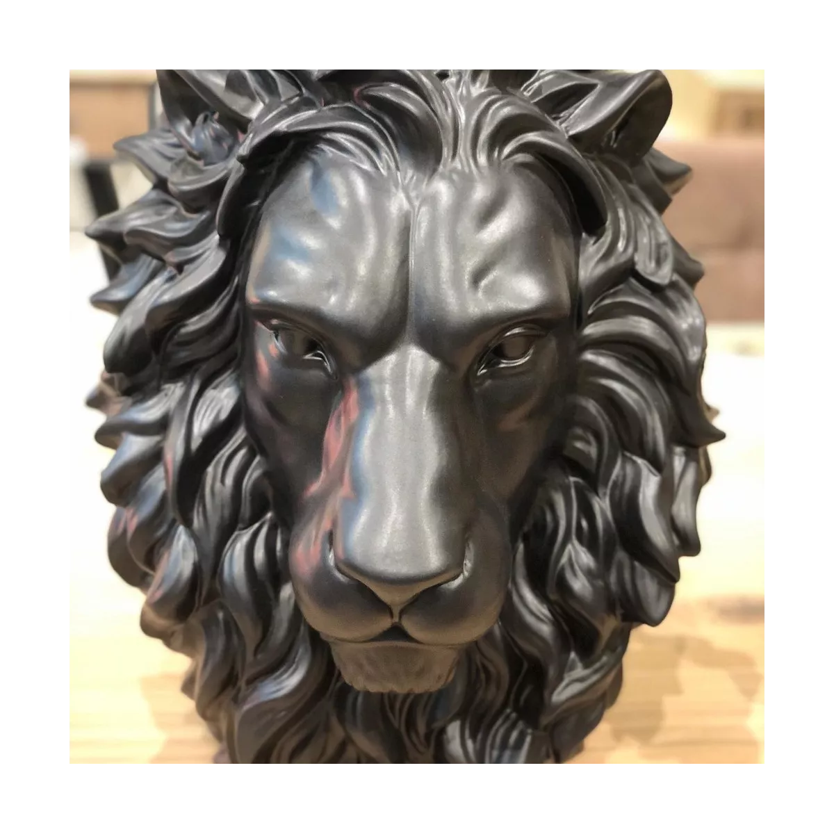 Sculpture Tête de Lion Noir H.44cm
