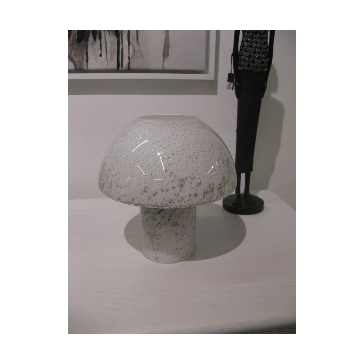 Lampe Champignon en Verre Blanc H.25cm