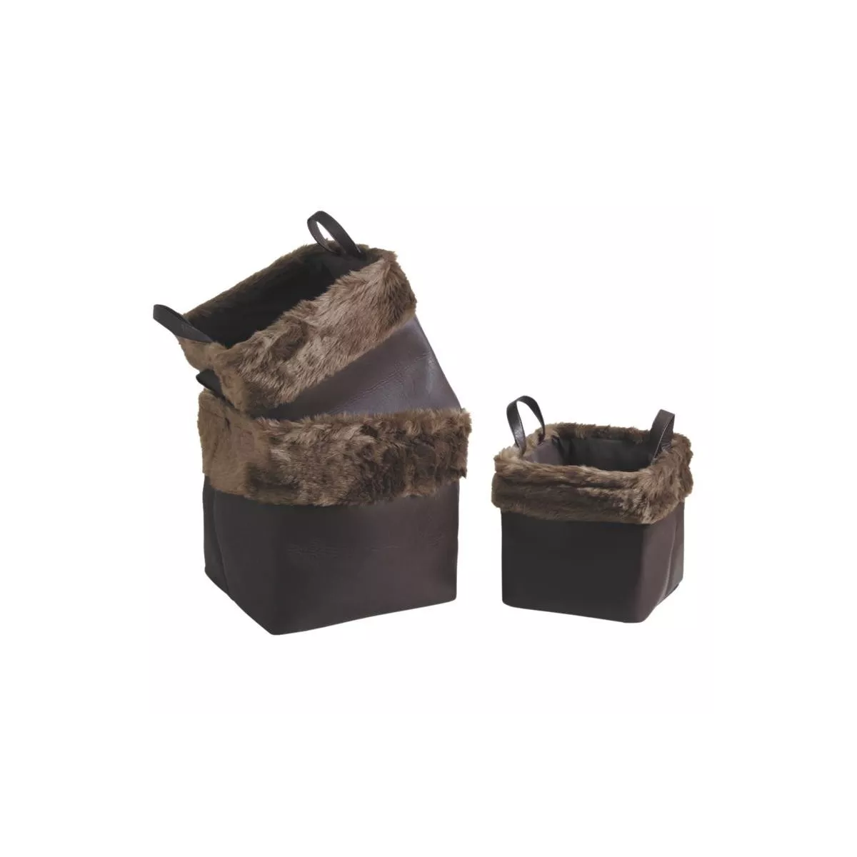 Corbeille Carrée en fourrure marron 38x38