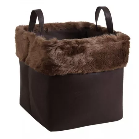 Corbeille Carrée en fourrure marron