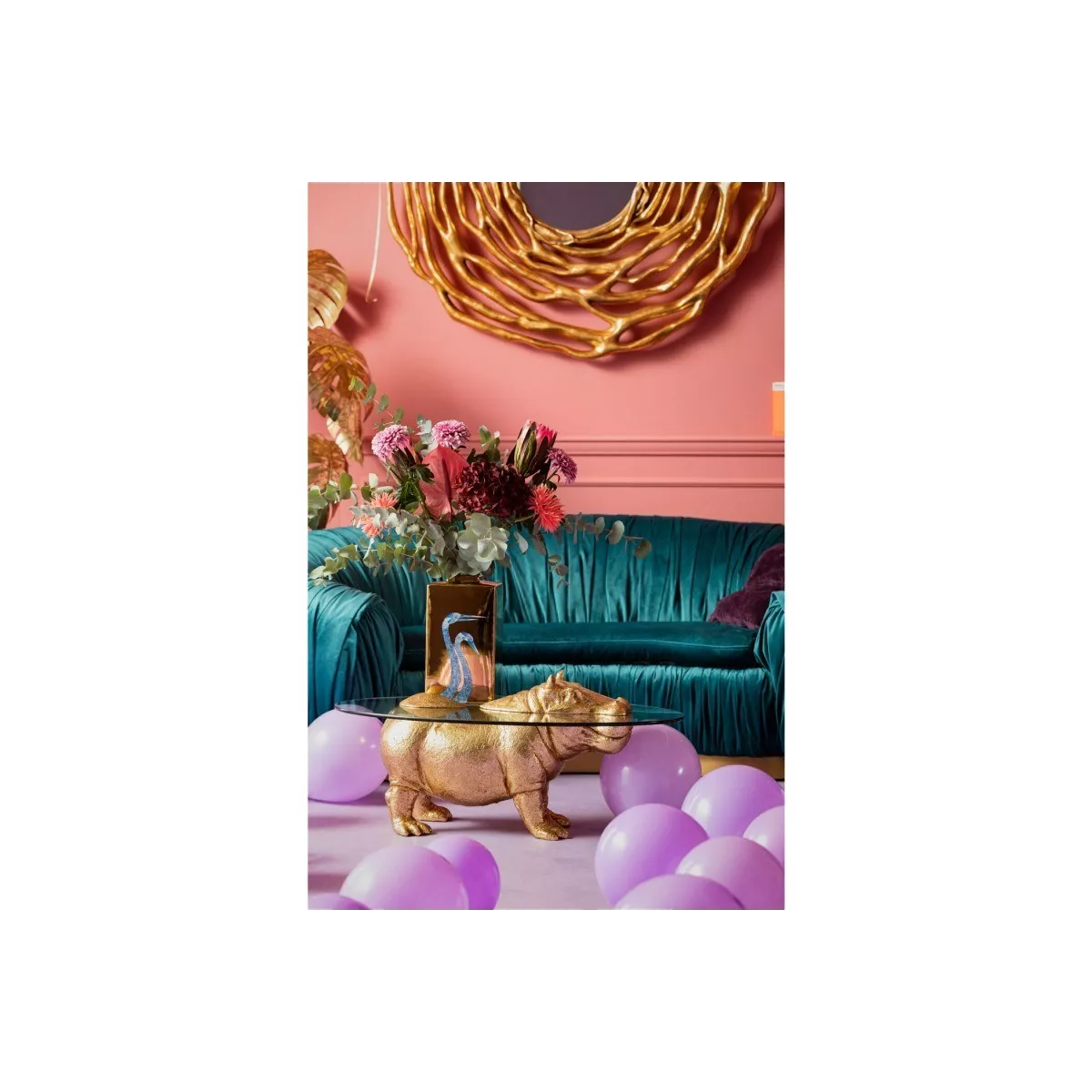 Table basse Animal Hippopotame Doré