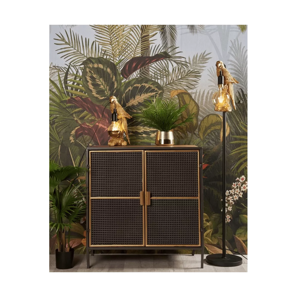 Lampe Perroquet Or H.36cm
