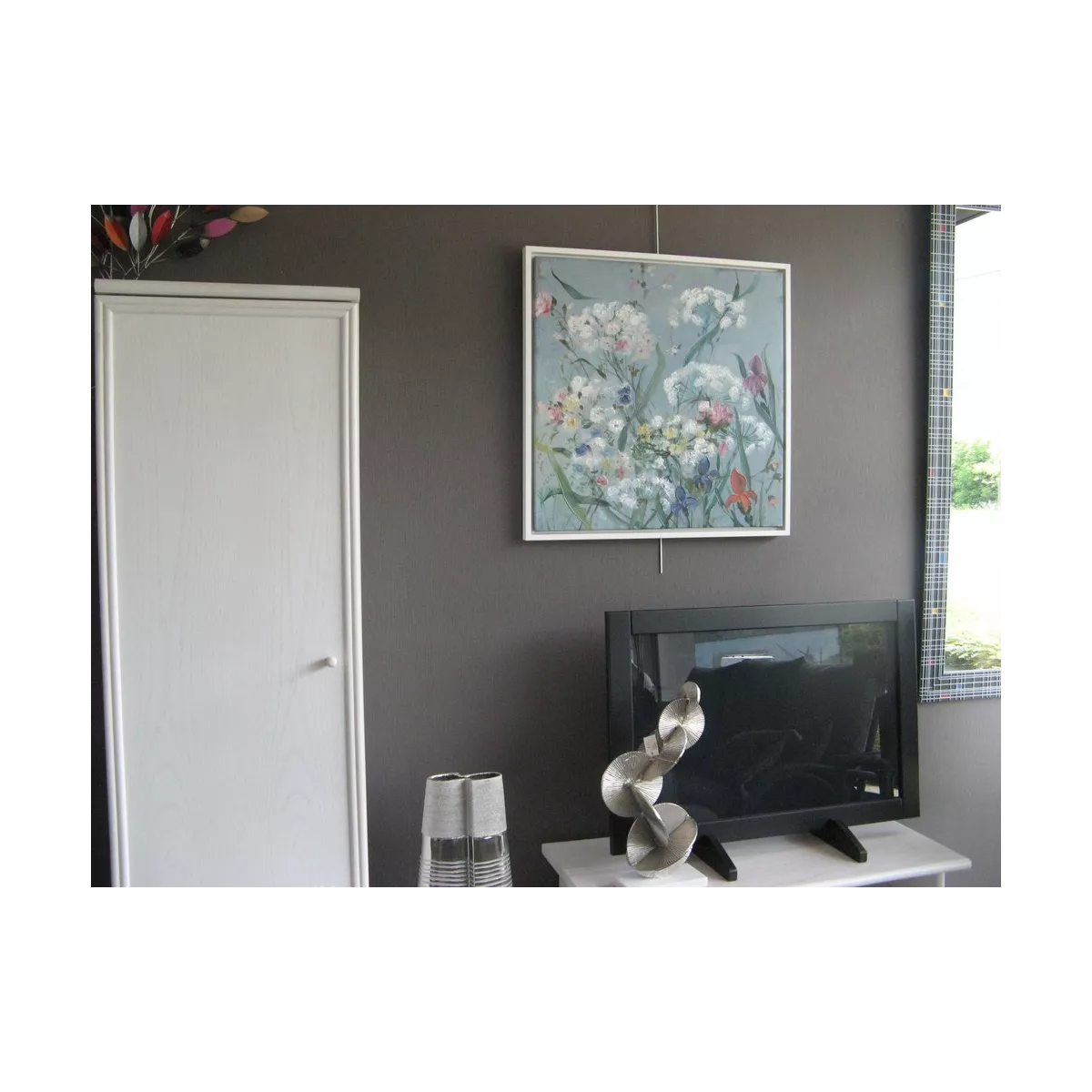 Tableau Fleurs d'Aneth 70x70 blanc