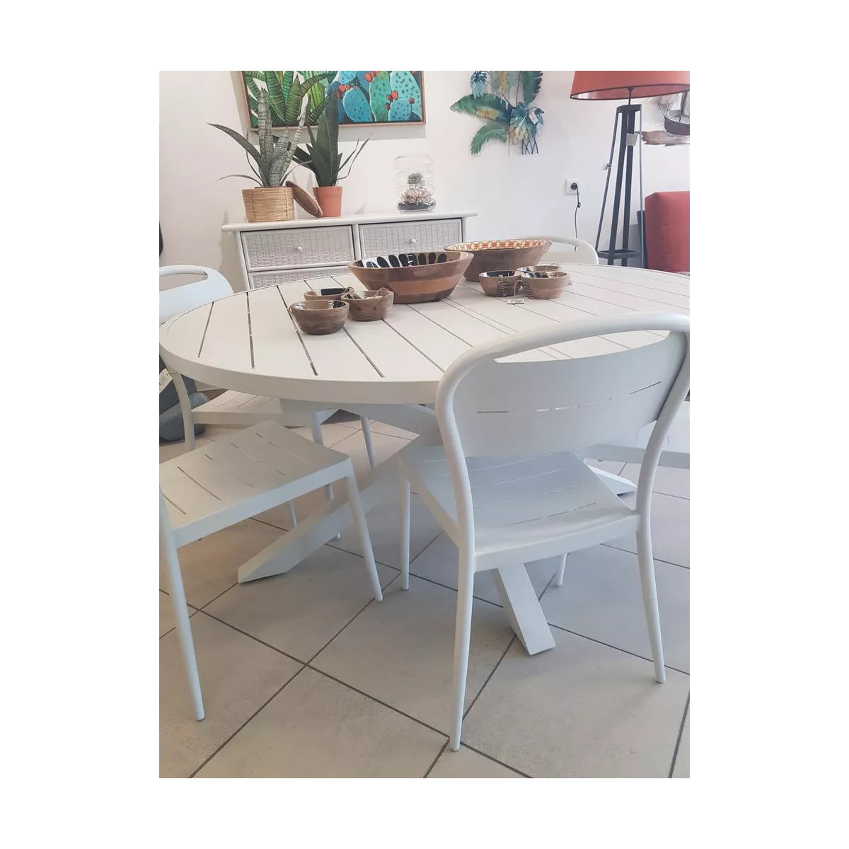 Table Nerja 145 en Aluminium blanc avec allonge