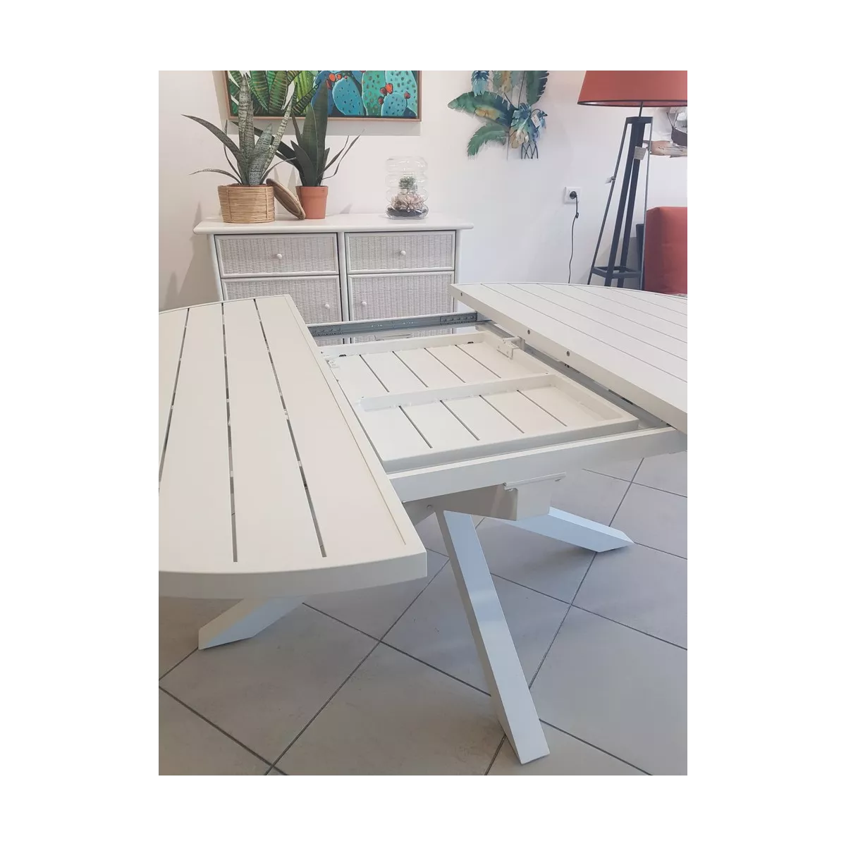 Table Nerja 145 en Aluminium blanc avec allonge
