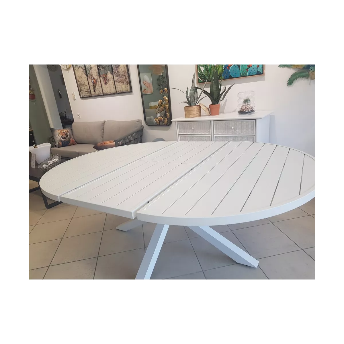 Table Nerja 145 en Aluminium blanc avec allonge