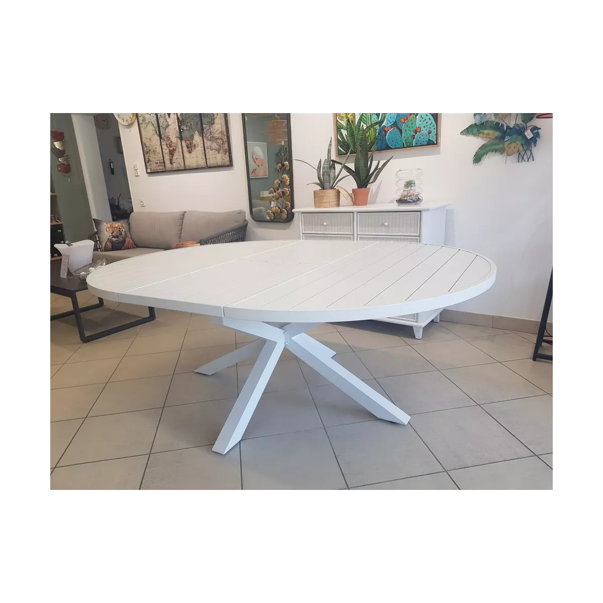 Table Nerja 145 en Aluminium blanc avec allonge