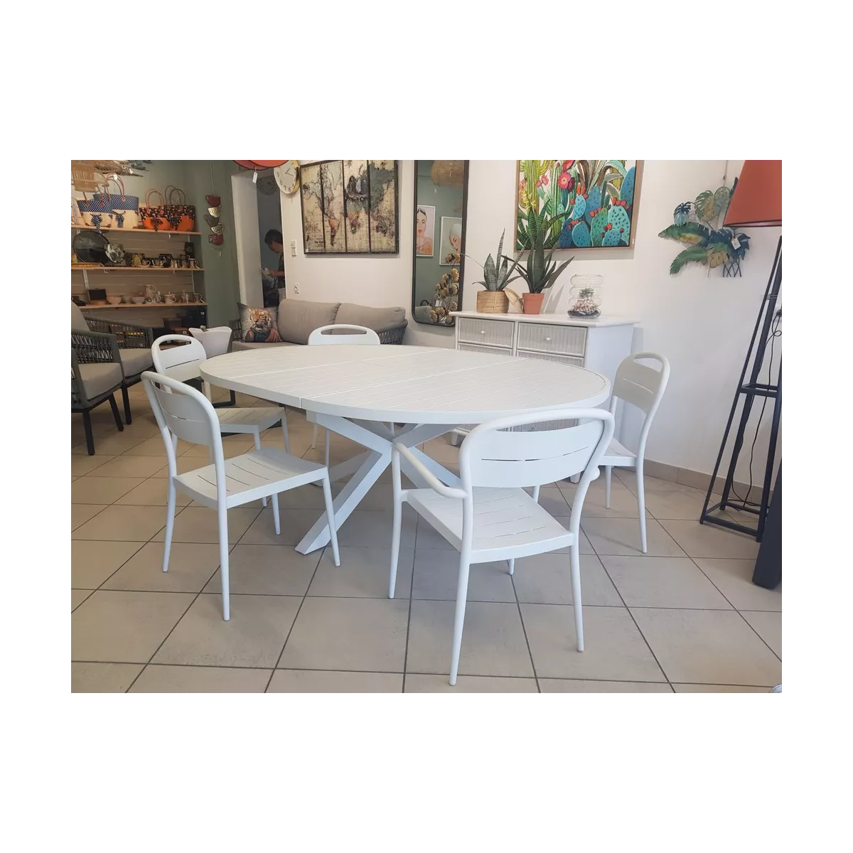 Table Nerja 145 en Aluminium blanc avec allonge