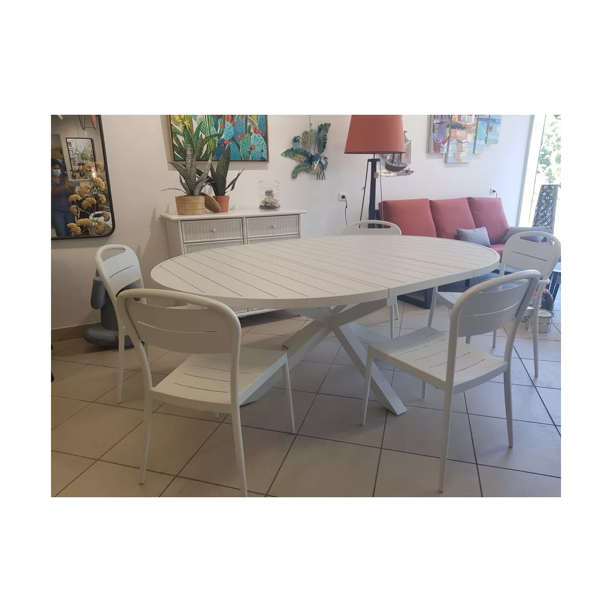 Table Nerja 145 en Aluminium blanc avec allonge