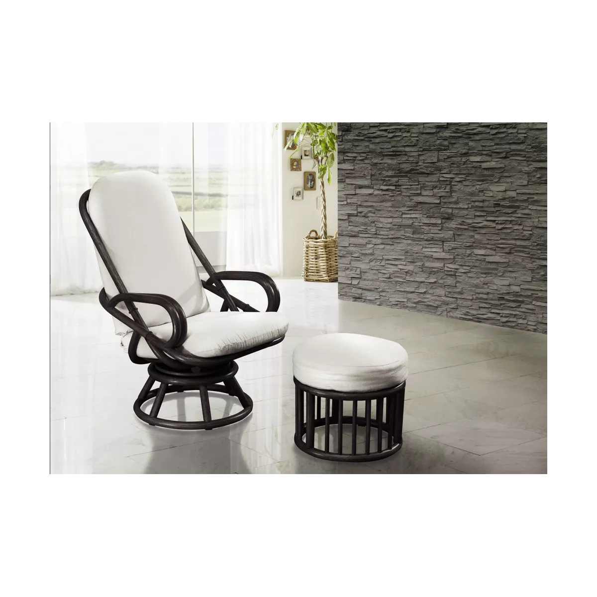 Pouf Rotin de jeux Noir