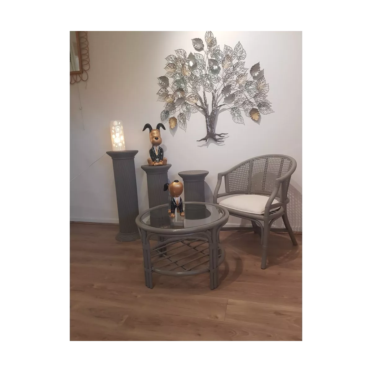 Table Basse en Rotin 68x68 Palerme Taupe