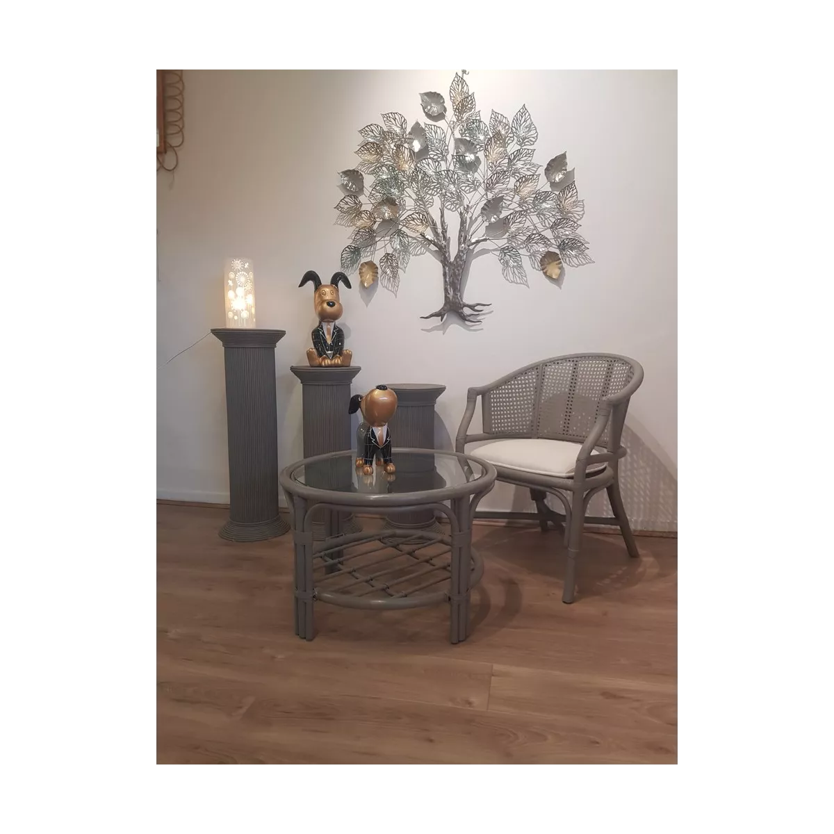Table Basse en Rotin 68x68 Palerme Taupe