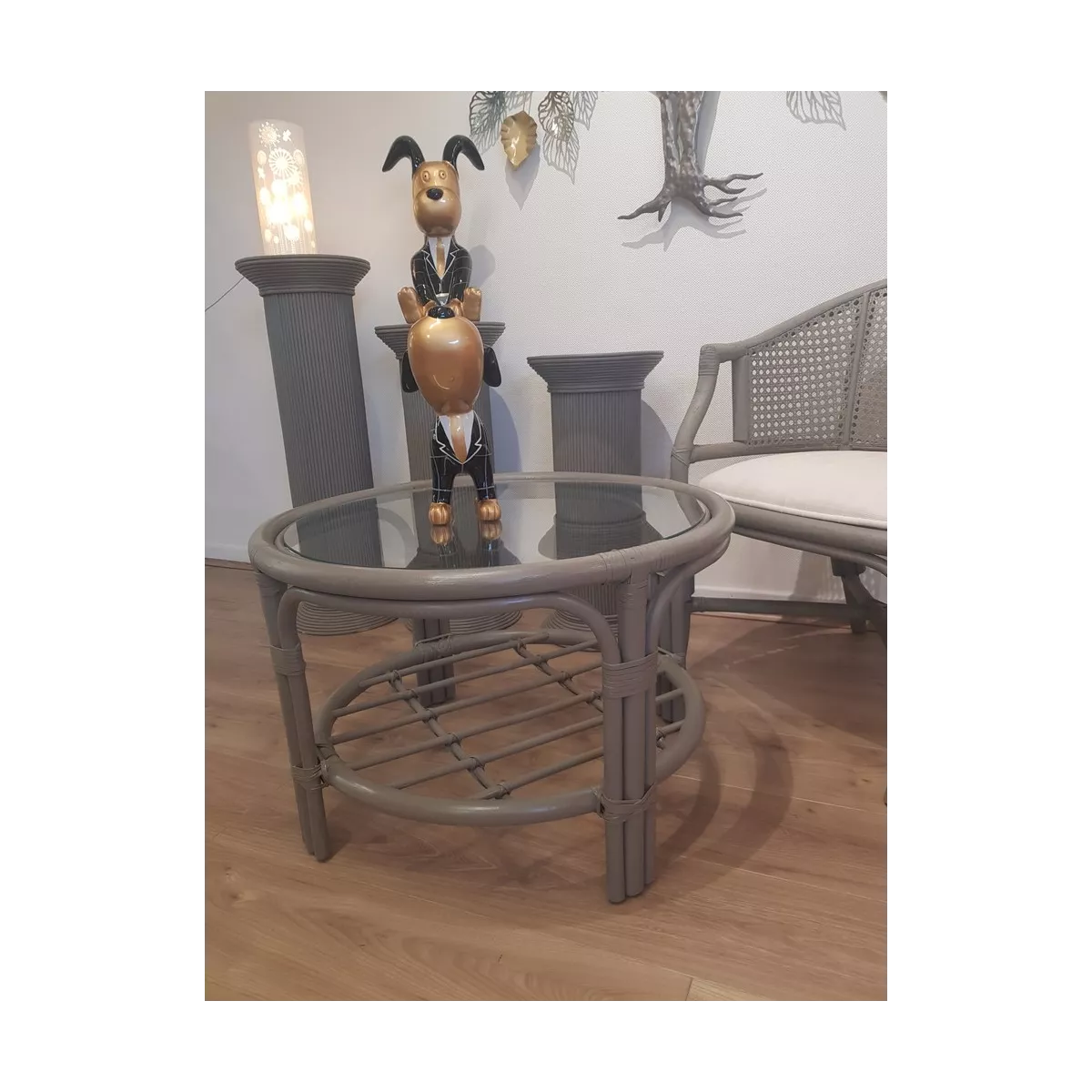 Table Basse en Rotin 68x68 Palerme Taupe