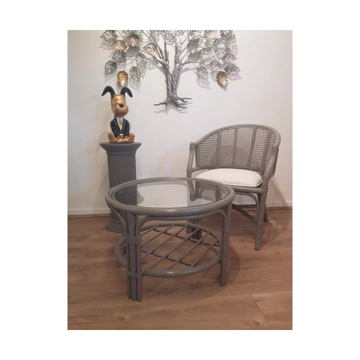 Table Basse en Rotin 68x68 Palerme Taupe