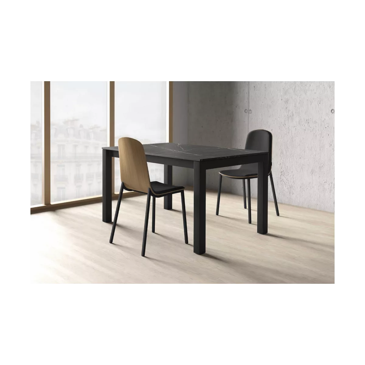 Table Tokio 140cm en Céramique Marbre Noir