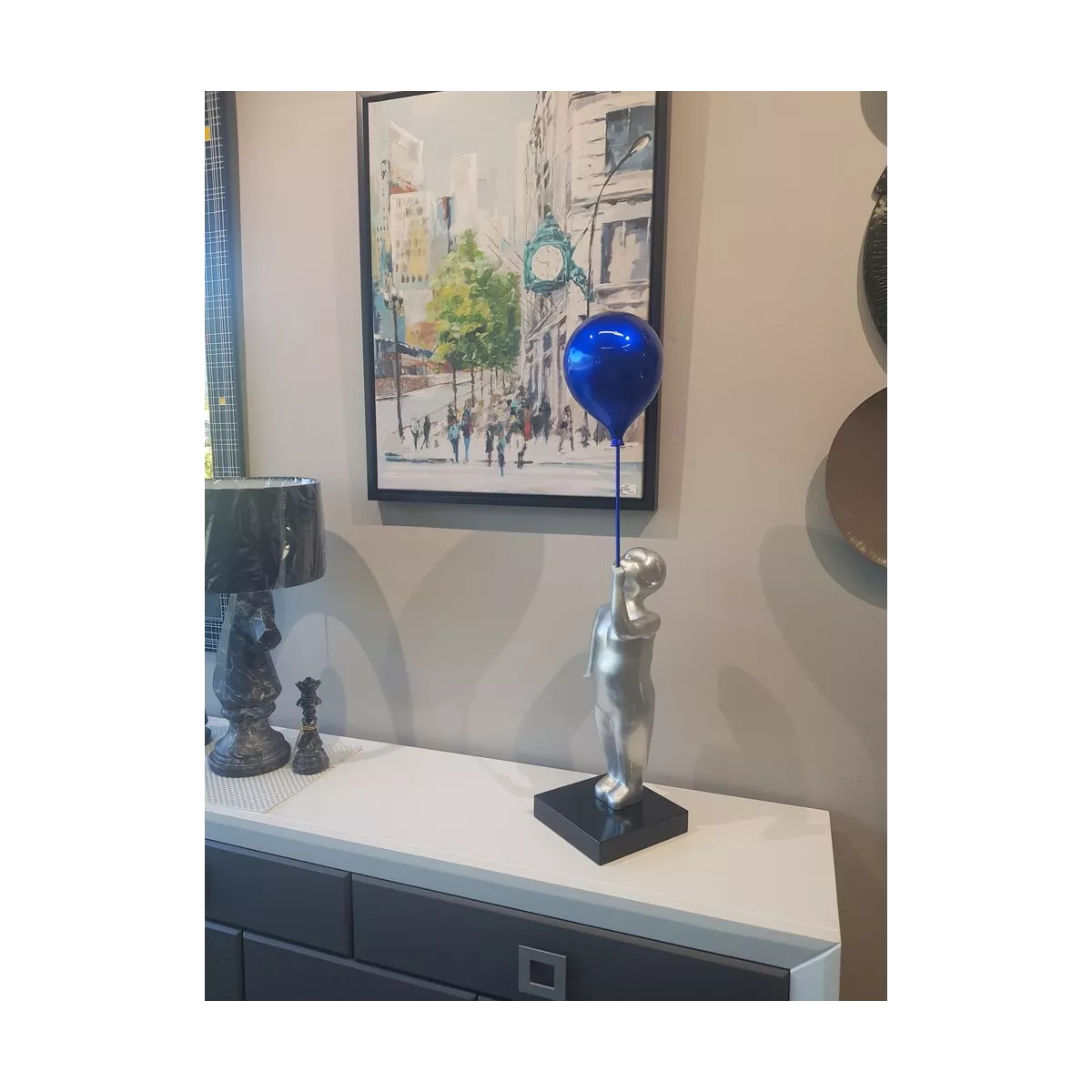 Statue Bonhomme ballon bleu H.87cm
