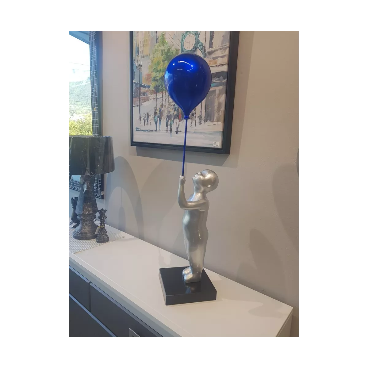 Statue Bonhomme ballon bleu H.87cm