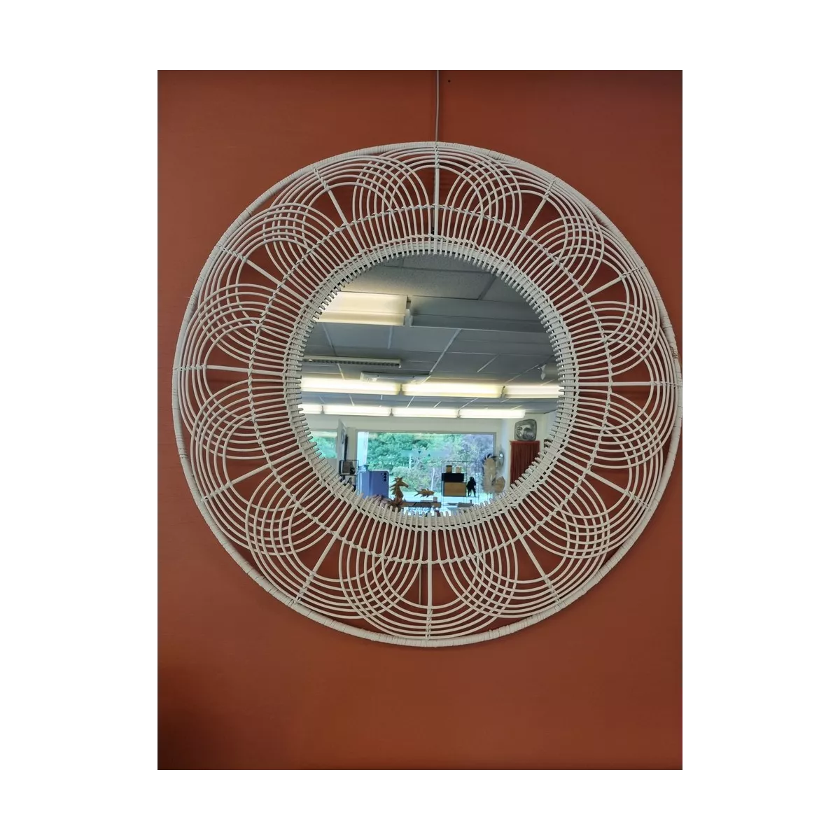 Miroir Fleur Rotin Blanc cérusé 111x111