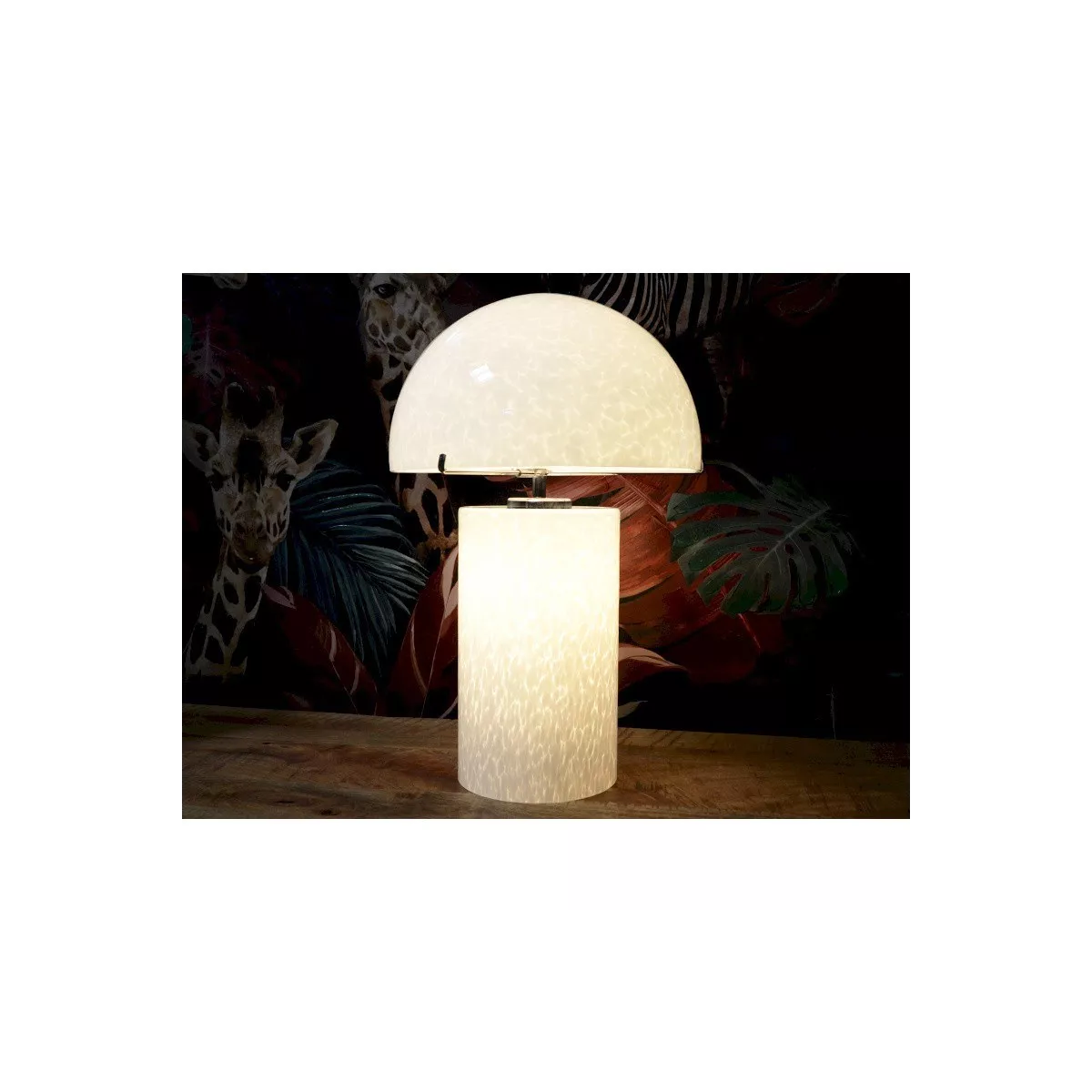 Lampe Champignon en Verre Blanc H.42cm